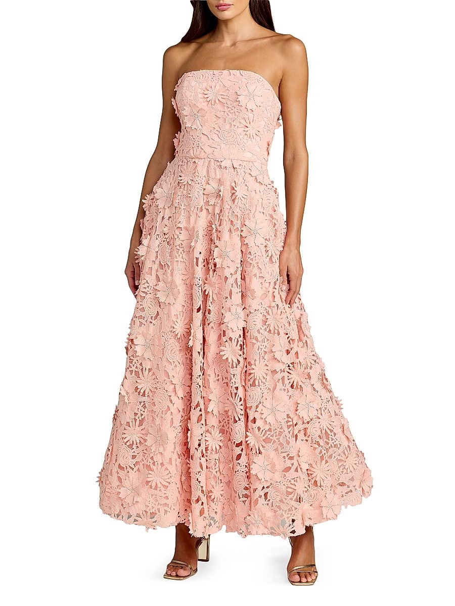 Women's Floral Lace Strapless A-Line Midi-Dress - Blush - Size 14