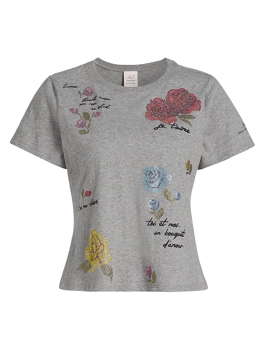 Women's Heatset Flowers Shrunken T-Shirt - Charcoal Heather Grey Multi - Size Large