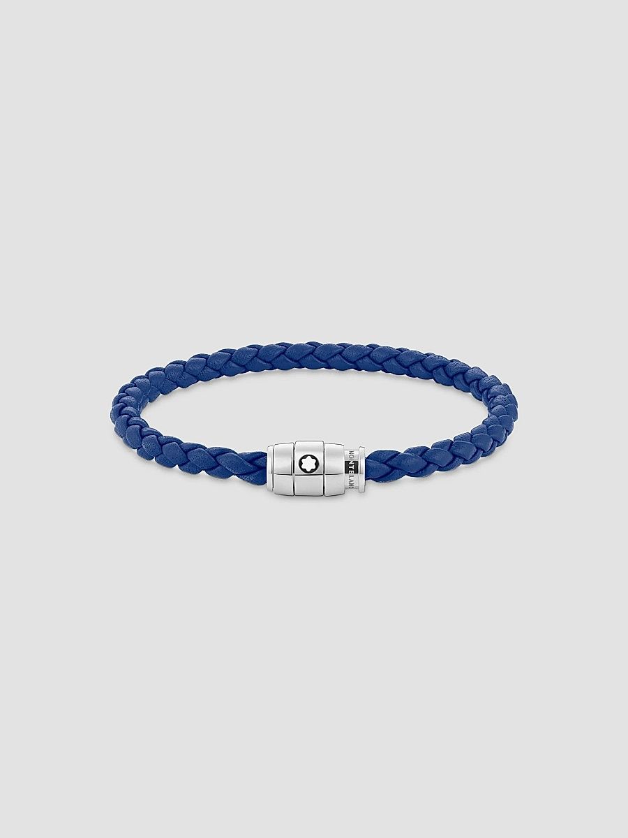 Montblanc Men's Braided Leather Logo Bracelet - Blue