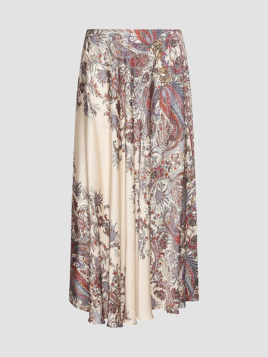 Women's Printed Satin Skirt - Cream - Size 12