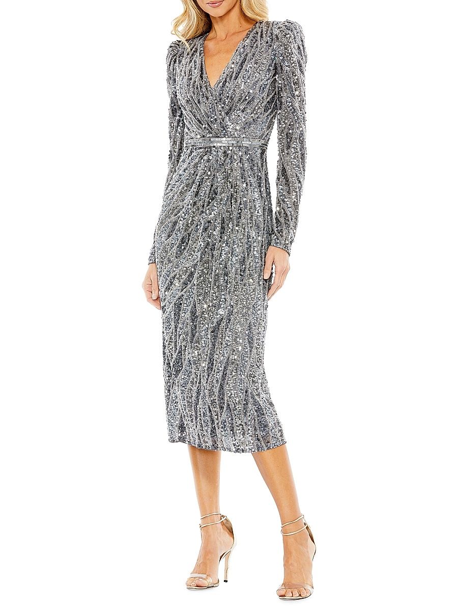 Women's Embellished Faux Wrap Midi-Dress - Charcoal - Size 14