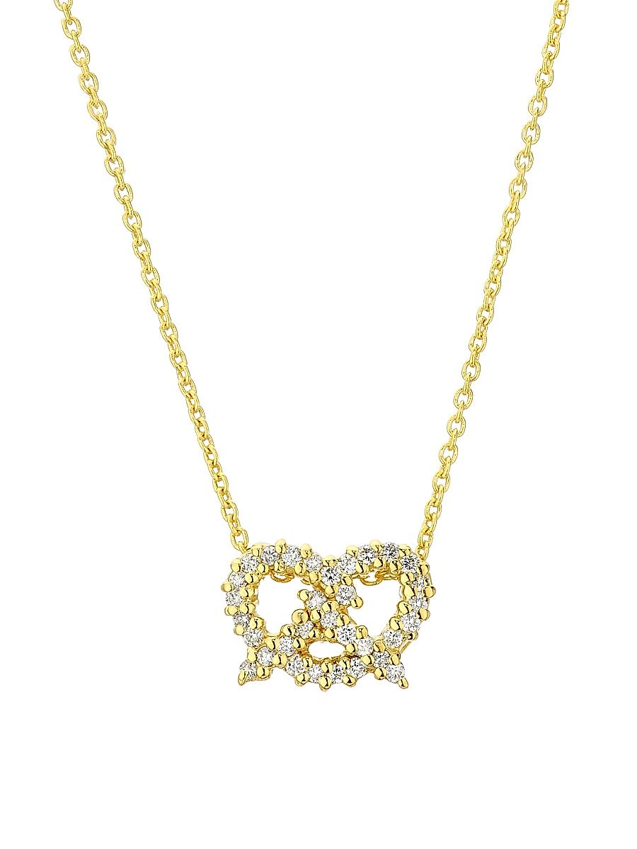 Women's Tiny Treasures 18K Yellow Gold & 0.12 TCW Diamond Salty Pretzel Pendant Necklace - Yellow Gold