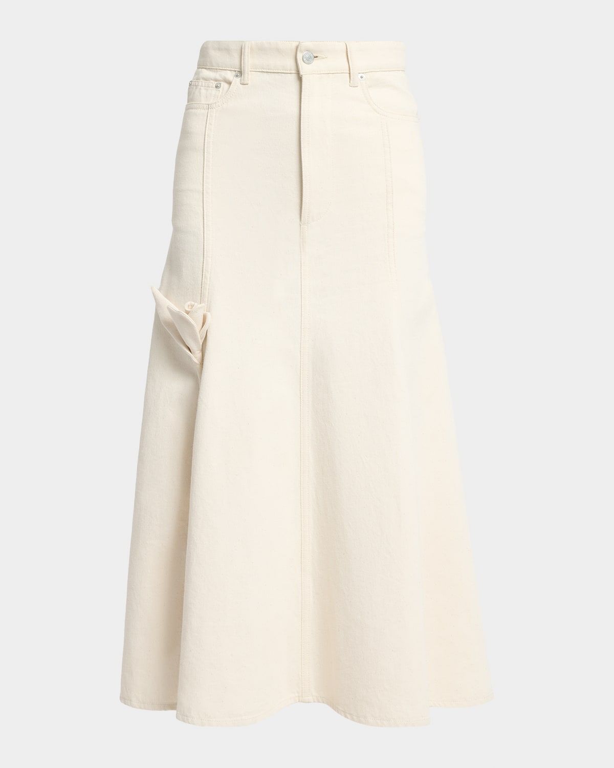 Tulip Applique Fluted Denim Midi Skirt