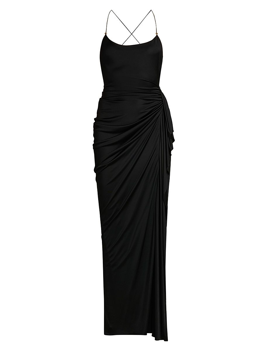 Women's Draped Jersey Column Gown - Black - Size 0