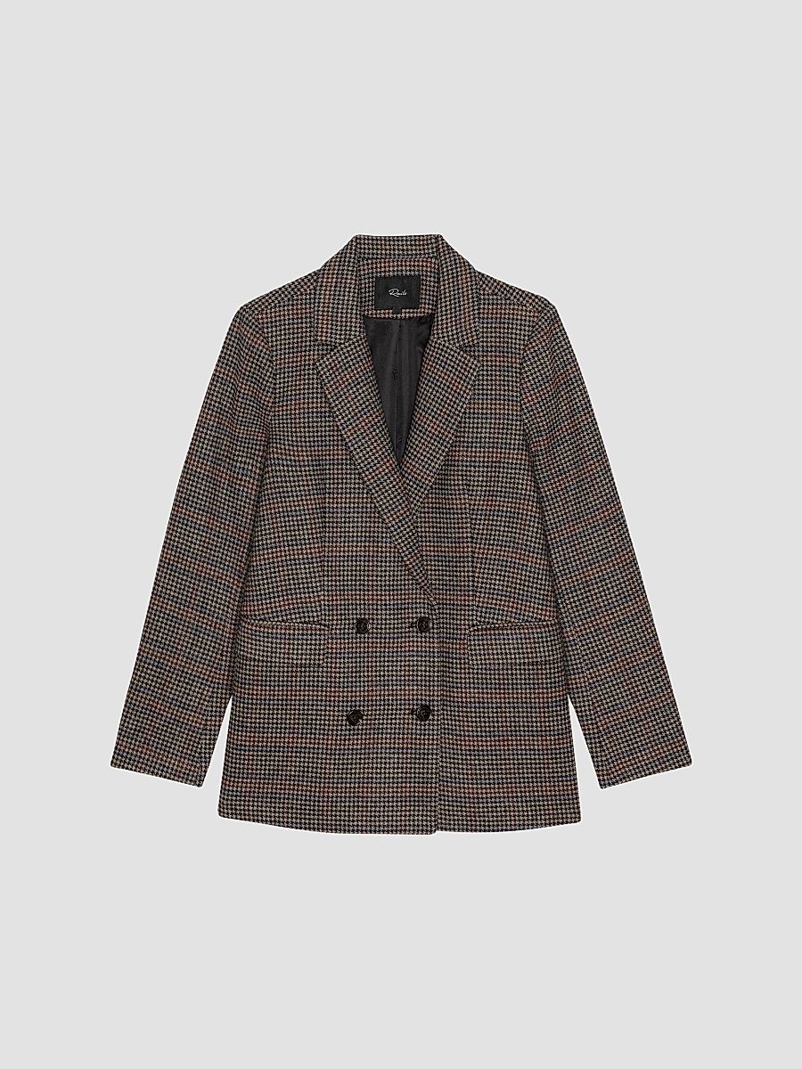 Rails Women's Jac Houndstooth Double-Breasted Blazer - Oxford Plum - Size XL
