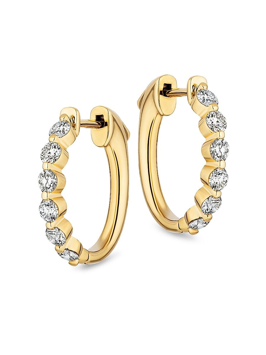 Women's 18K Yellow Gold & 0.77 TCW Diamond Hoop Earrings - Yellow Gold