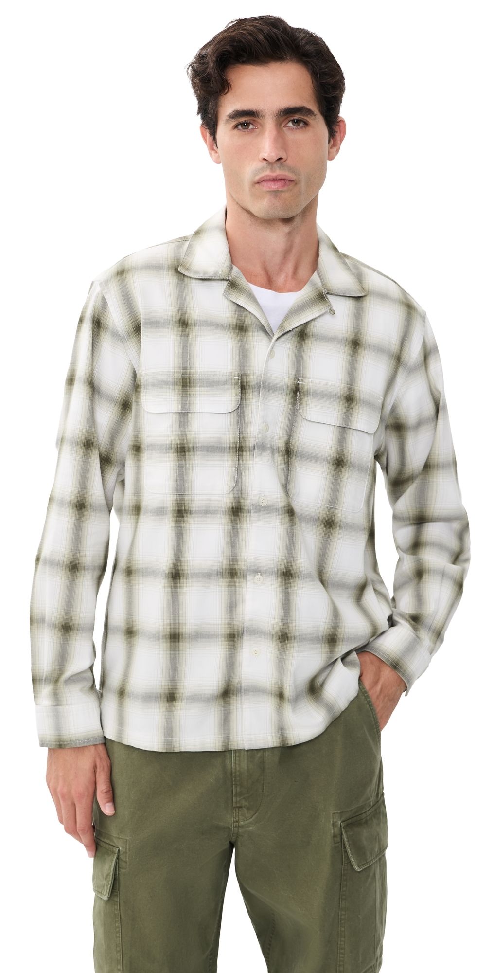 Madewell Button Up Shirt Olive Drab Fade Plaid L