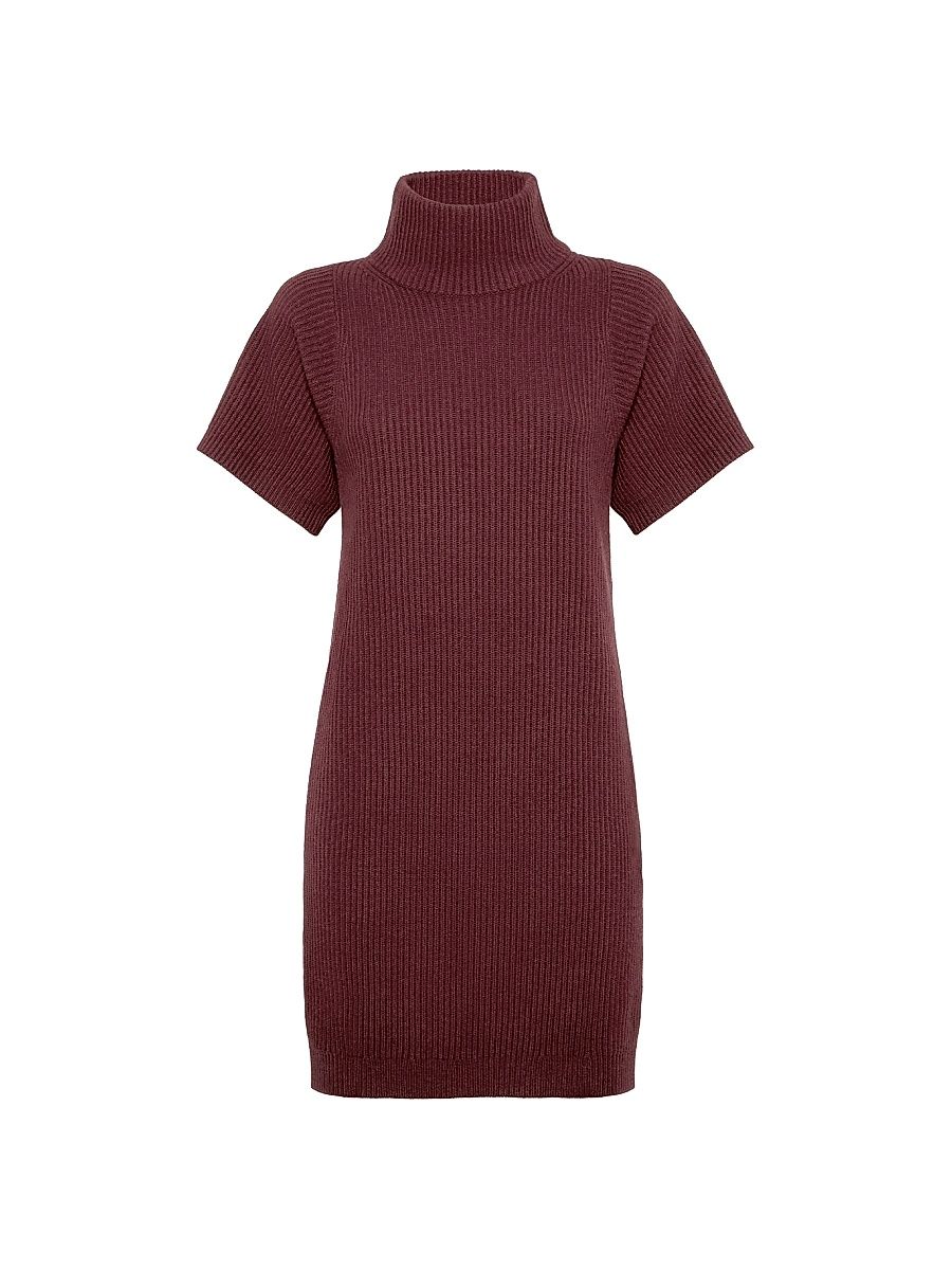 Women's Virgin Wool, Cashmere and Silk English Rib Knit Dress - Amaranth Red - Size Small