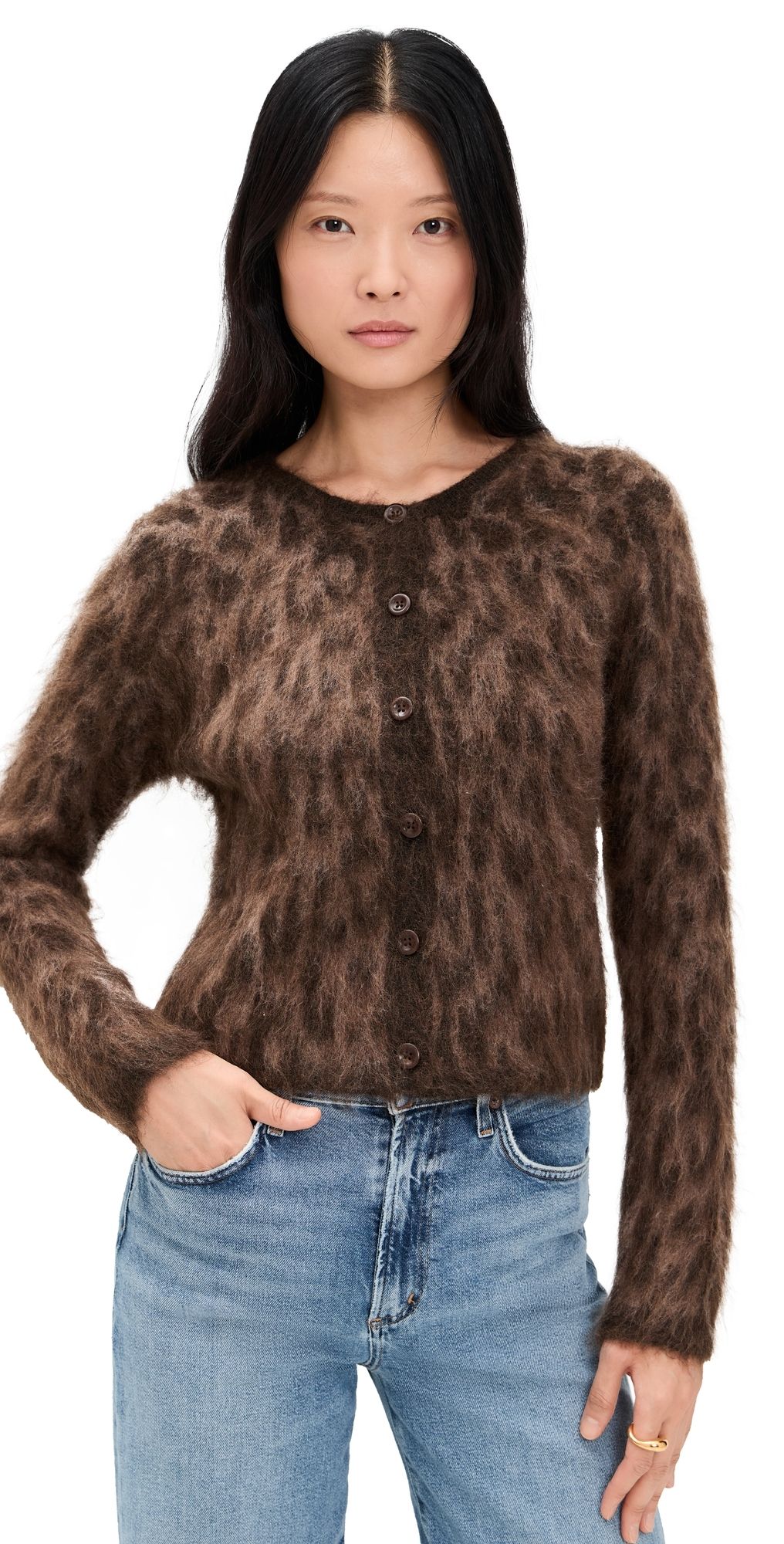 ASTR the Label Katria Cardigan Brown Cheetah Print XS