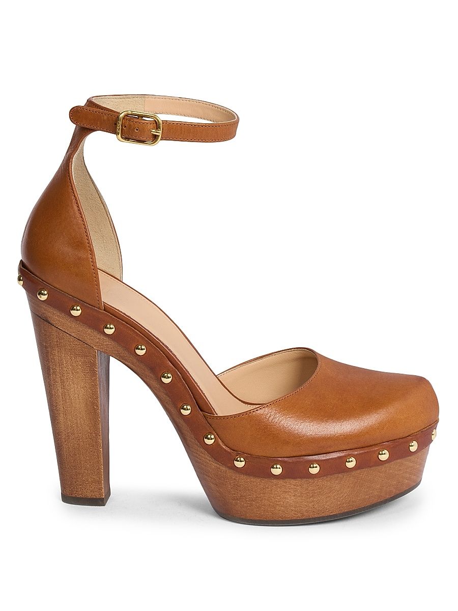 Women's Lola Studded Cone-Heel Leather Pumps - Ginger Brown - Size 11