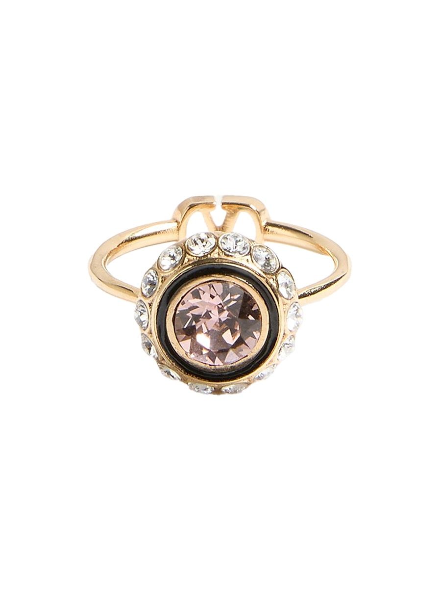 Women's VLogo Signature Ring in Metal, Enamel and Crystals - Gold Pink - Size 15