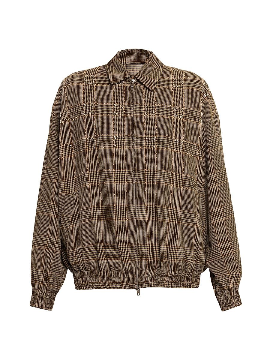 Women's Journey Plaid Wool Bomber Jacket - Brown - Size 8