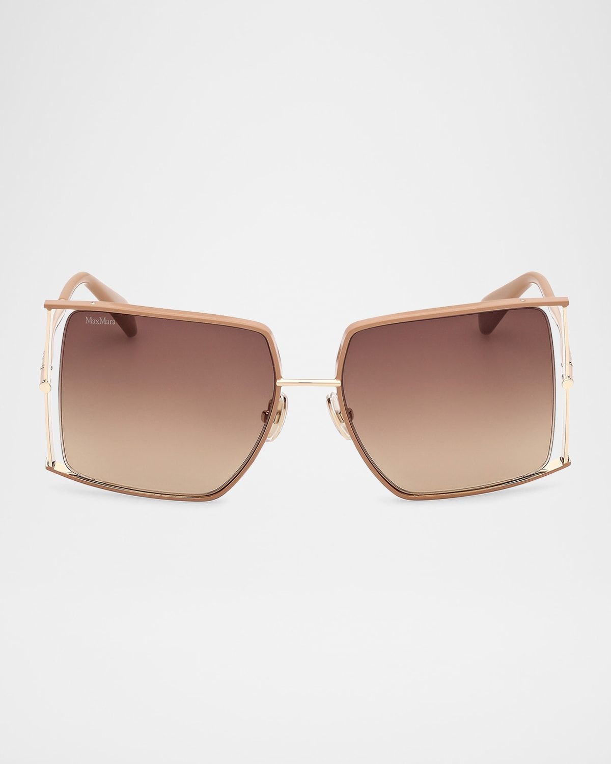 Rectangle Logo Engraved Metal Sunglasses