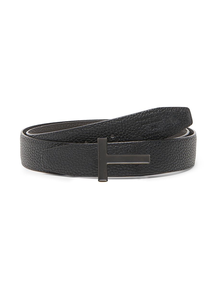 Men's Leather Reversible T-Buckle Belt - Black - Size 40