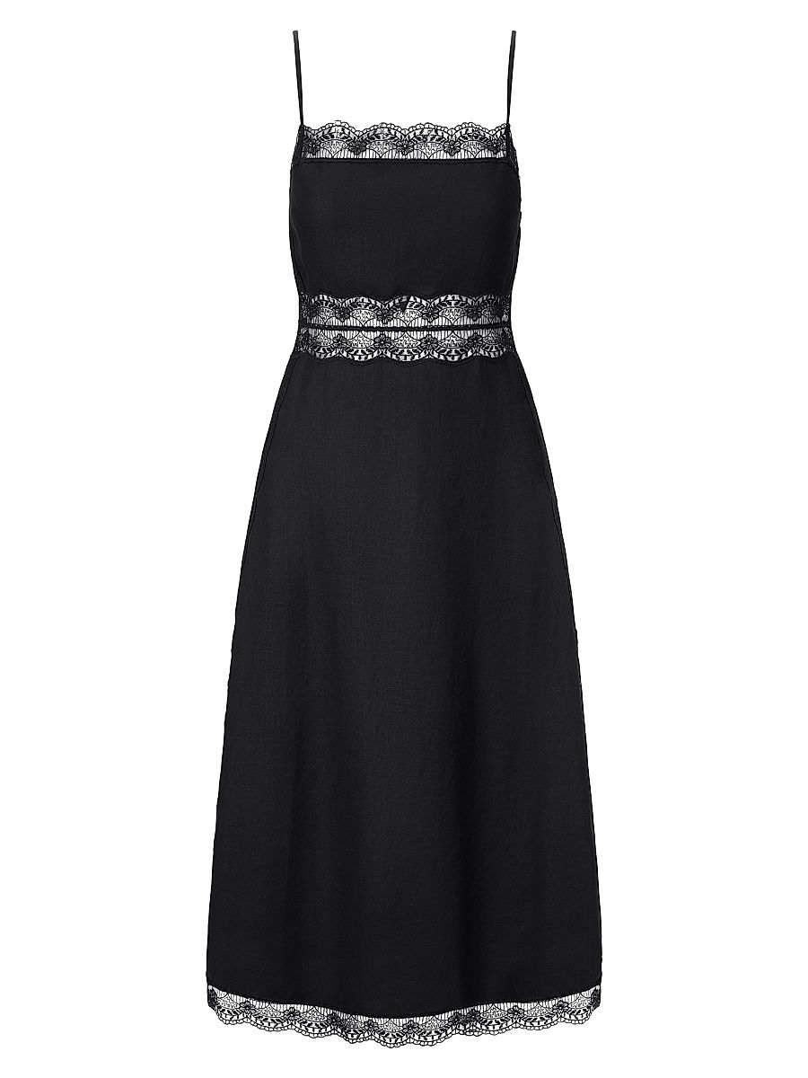 Women's Amalina Lace-Trim Linen Midi-Dress - Black - Size 14