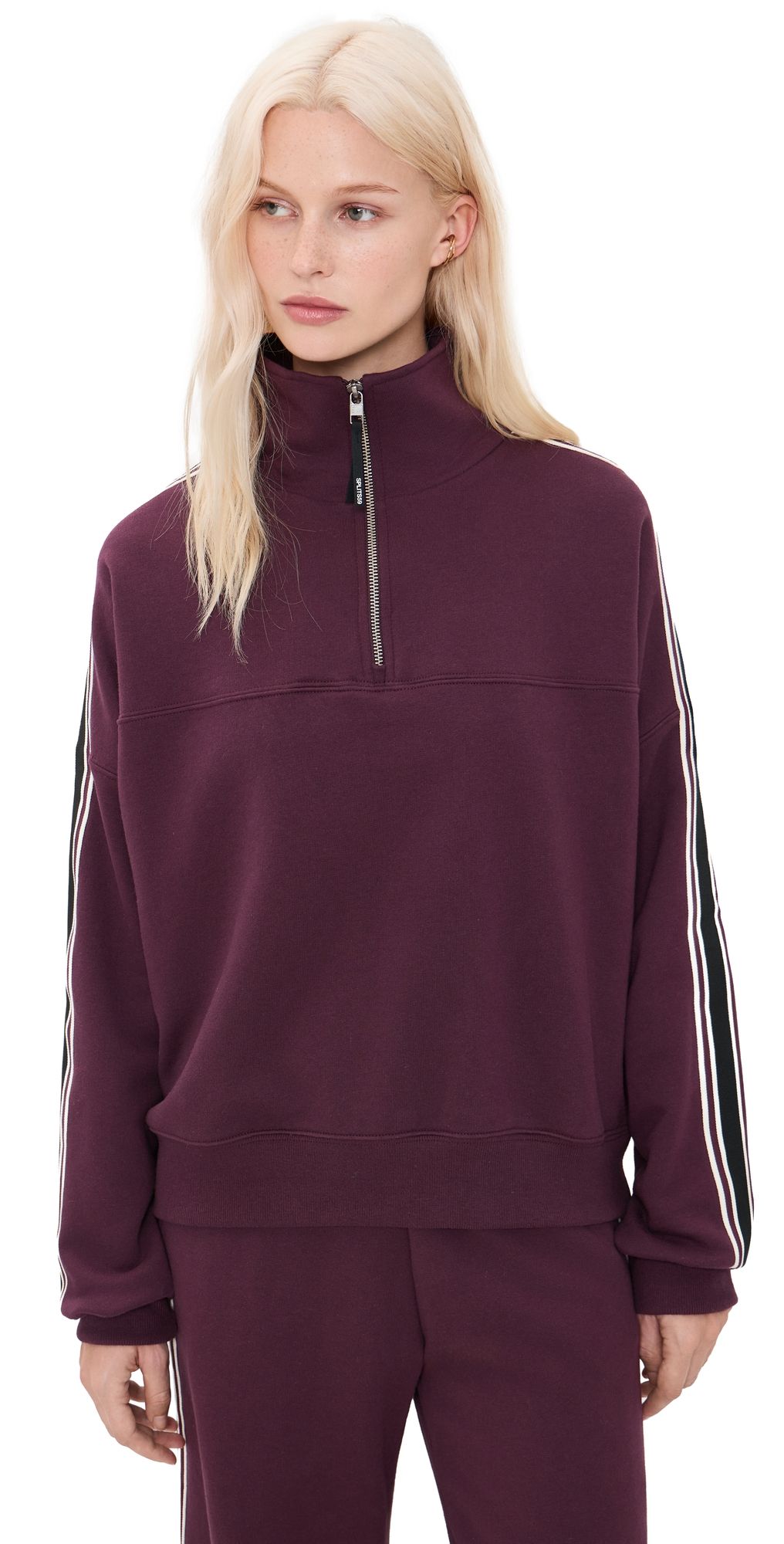 Splits59 Goldie French Terry Oversized Half Zip Sweatshirt Dark Cherry/Black XS