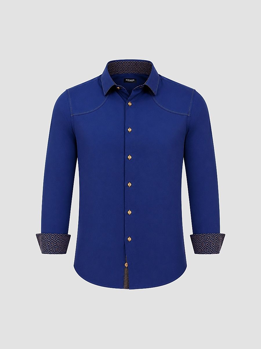 Men's Punto Woven Long-Sleeve Shirt - Blue - Size XXXL