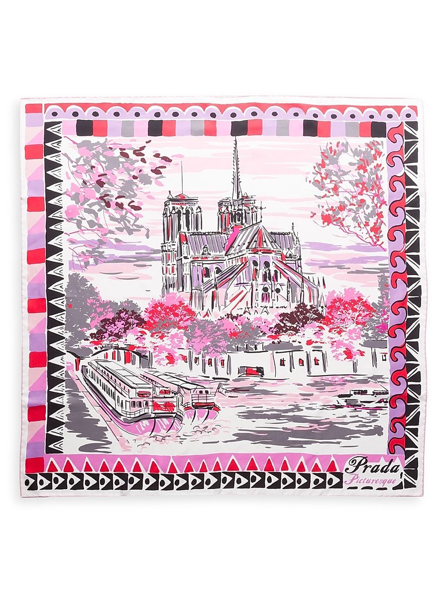 Women's Pittoresque Paris Printed Silk Foulard 90CM Square Scarf