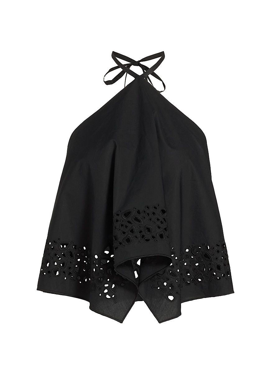 Women's Aleia Eyelet-Trimmed Cotton Halterneck Top - Black - Size XL