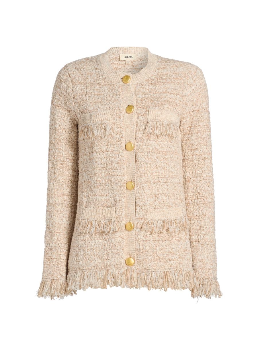 L'AGENCE Women's Kastoria Fringe-Trim Cotton-Blend Tweed Cardigan - Natural Multi Boucle - Size XS