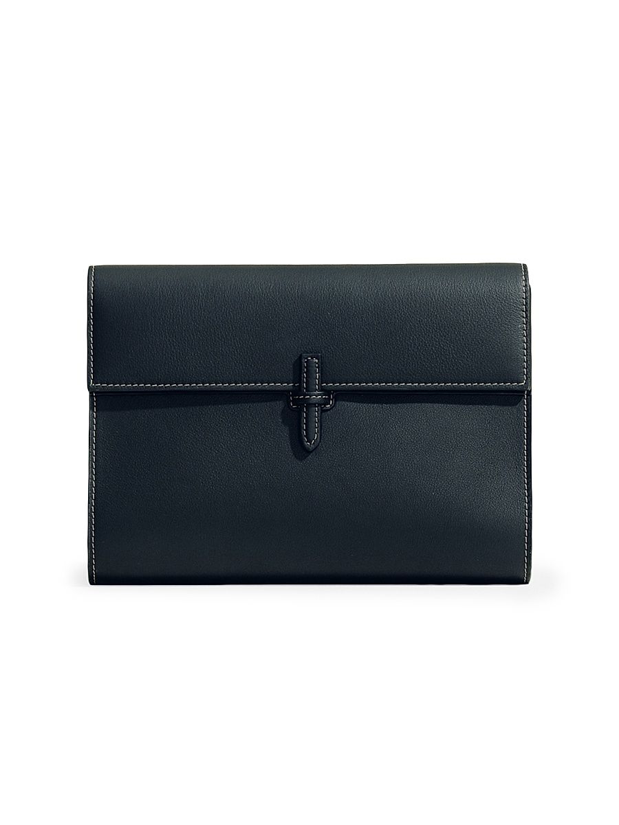 Women's Large Soft Leather Clutch - Black