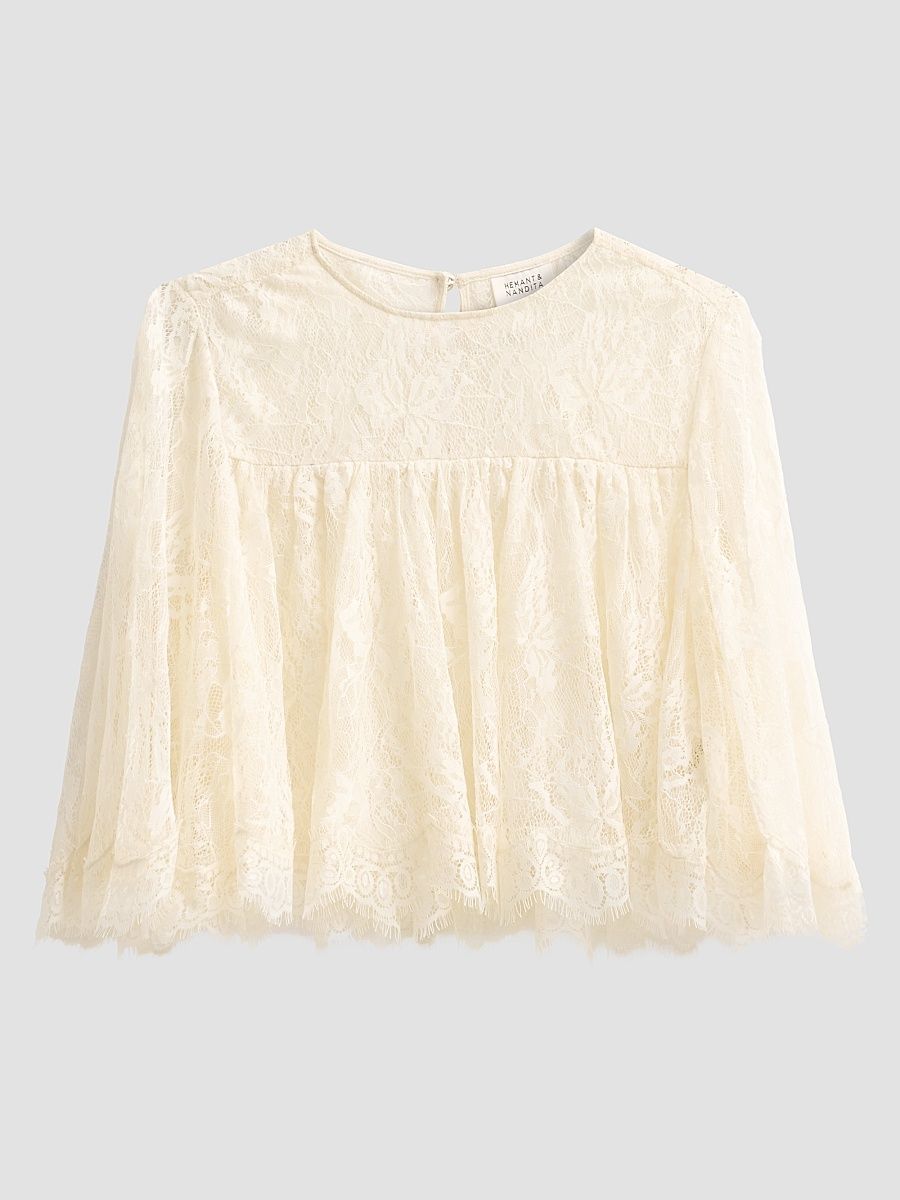 Women's Floral Lace Top - Ivory - Size XL