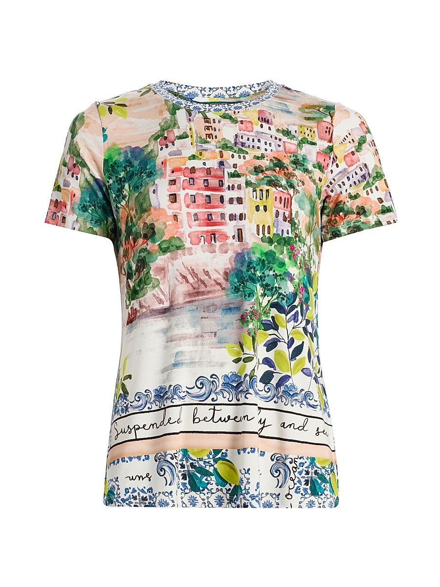 Women's The Janie Printed Crewneck T-Shirt - Olympe Scarf - Size XS