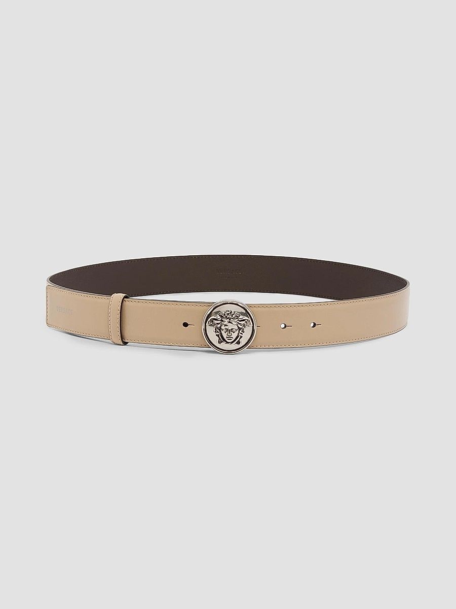 Versace Women's Medusa Leather Belt - Dove Grey - Size Large