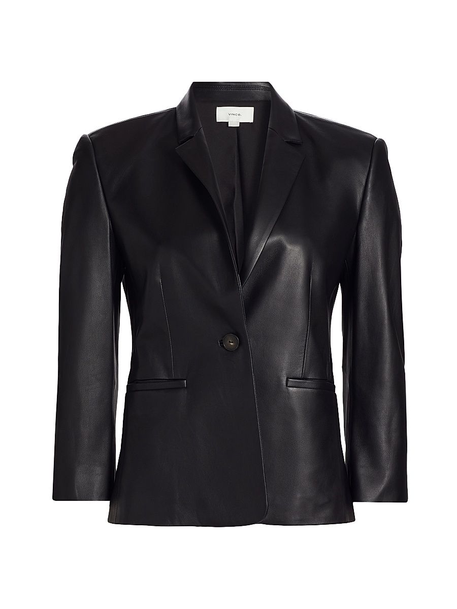 Women's Leather Shrunken Blazer - Black - Size 8