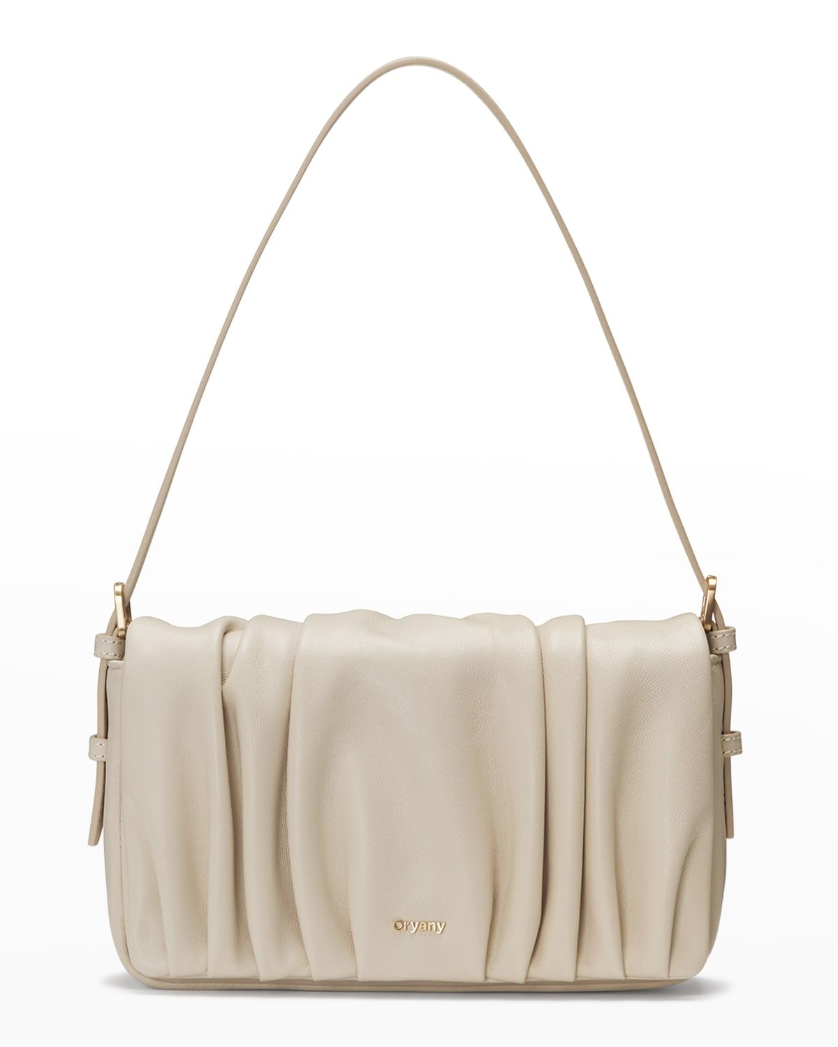 Bell Flap Ruched Leather Shoulder Bag