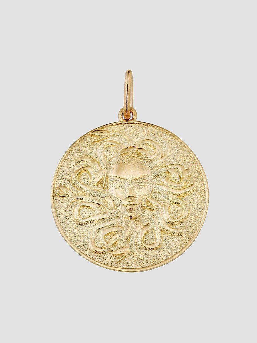 Women's Medusa Medallion Pendant Charm in 14K Yellow Gold - Gold