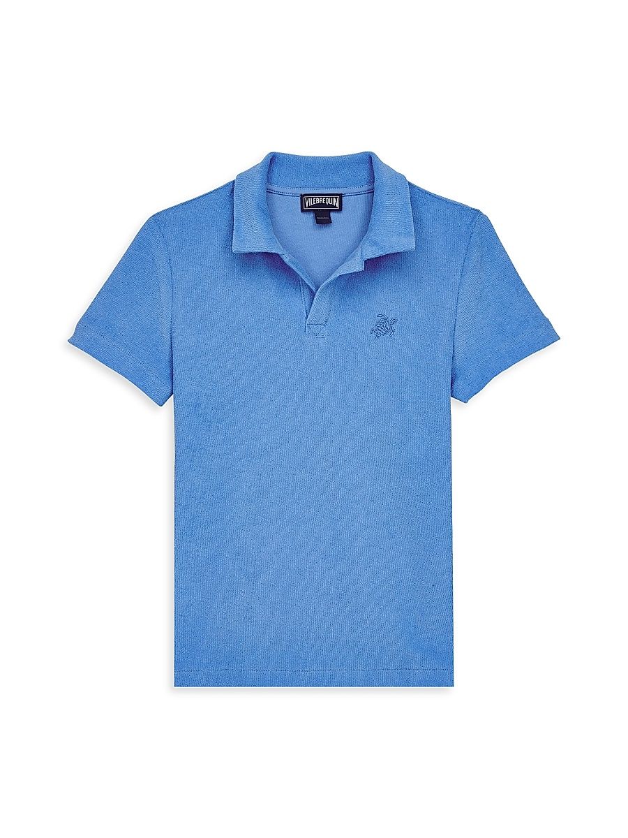 Little Kid's & Kid's Cotton Terry Polo Shirt - Ocean - Size 8