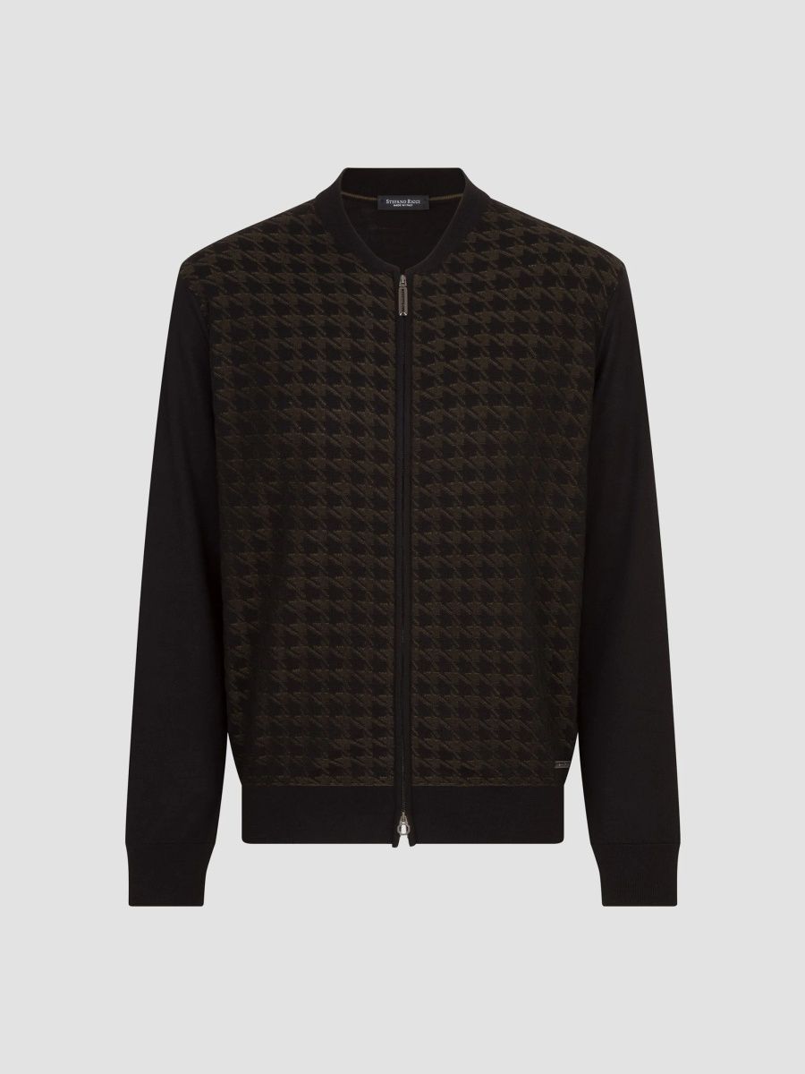 Stefano Ricci Men's Wool and Silk Blend Knit Zip Cardigan - Black - Size 46