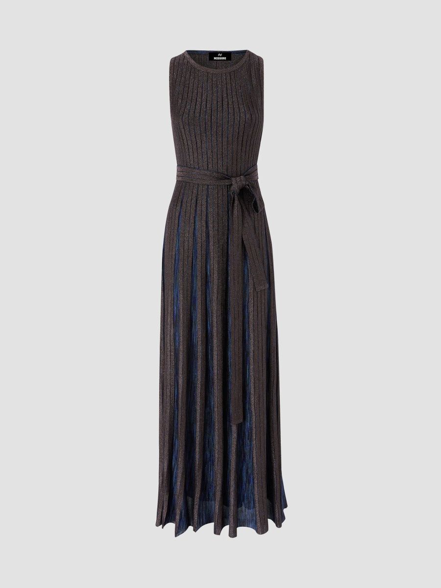 Missoni Women's Rib-Knit Sleeveless Pleated Maxi Dress - Blue - Size 4