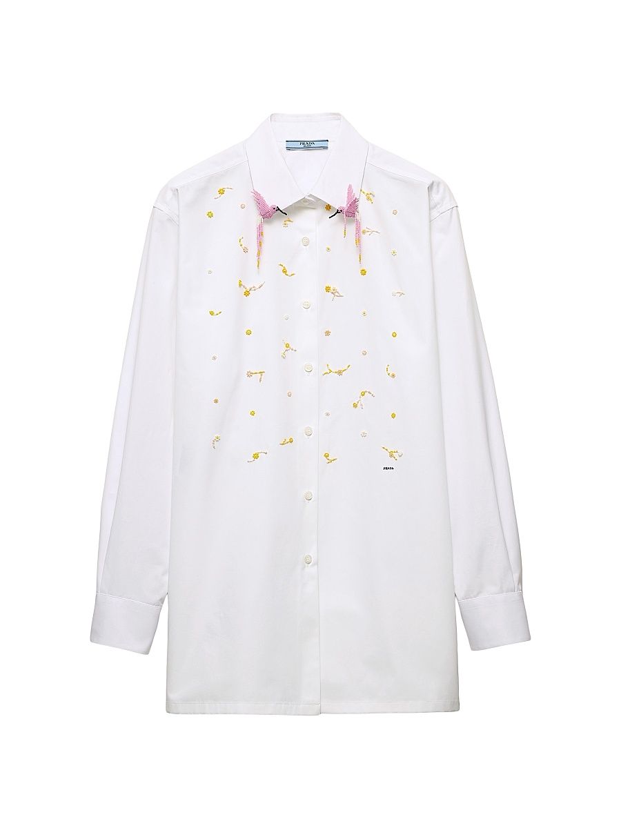 Women's Embroidered Poplin Shirt - White - Size 6