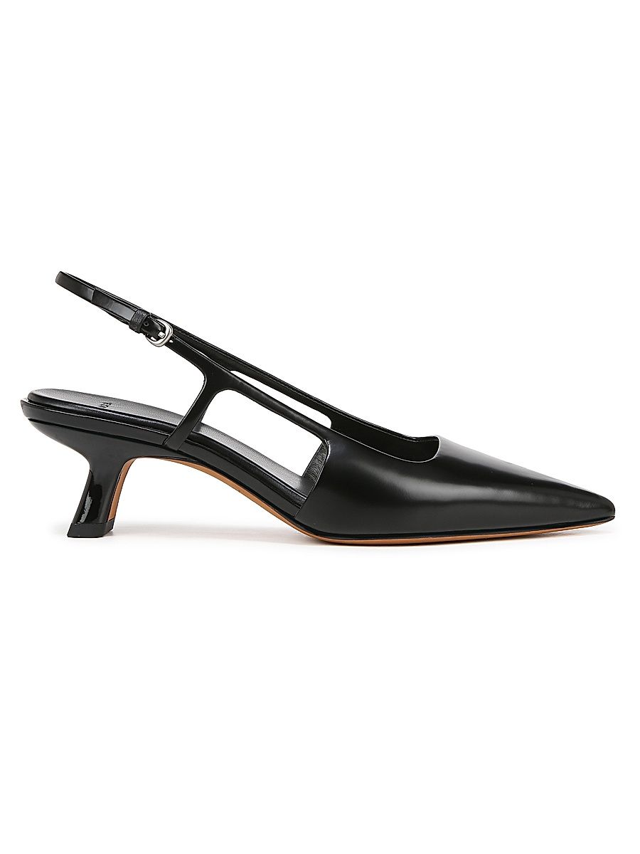 Women's Bianca Leather Slingback Pumps - Black - Size 6