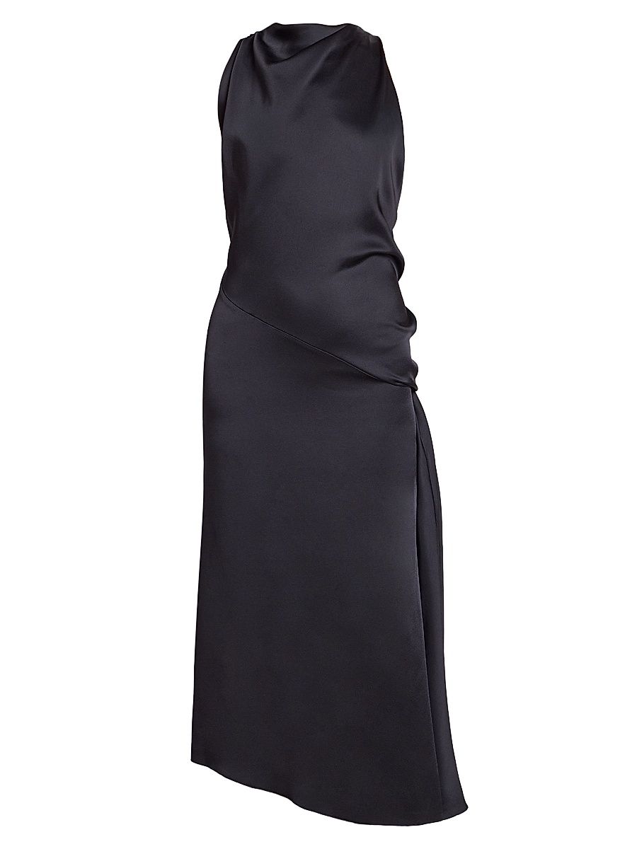Women's Twist-Detail Satin Sleeveless Midi-Dress - Black - Size 0