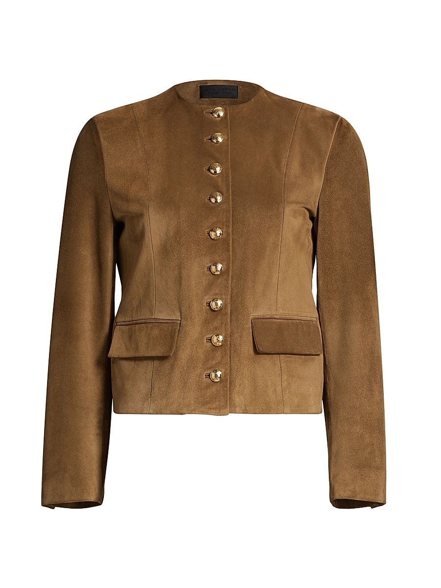 Women's Nanon Suede Collarless Button-Front Jacket - Martora - Size 8