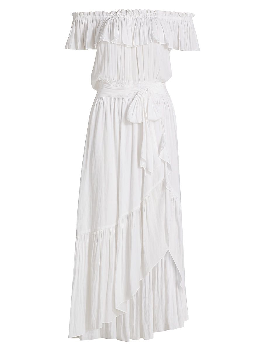 Women's Gloria Off-The-Shoulder Tie-Waist Midi-Dress - Ivory - Size XL