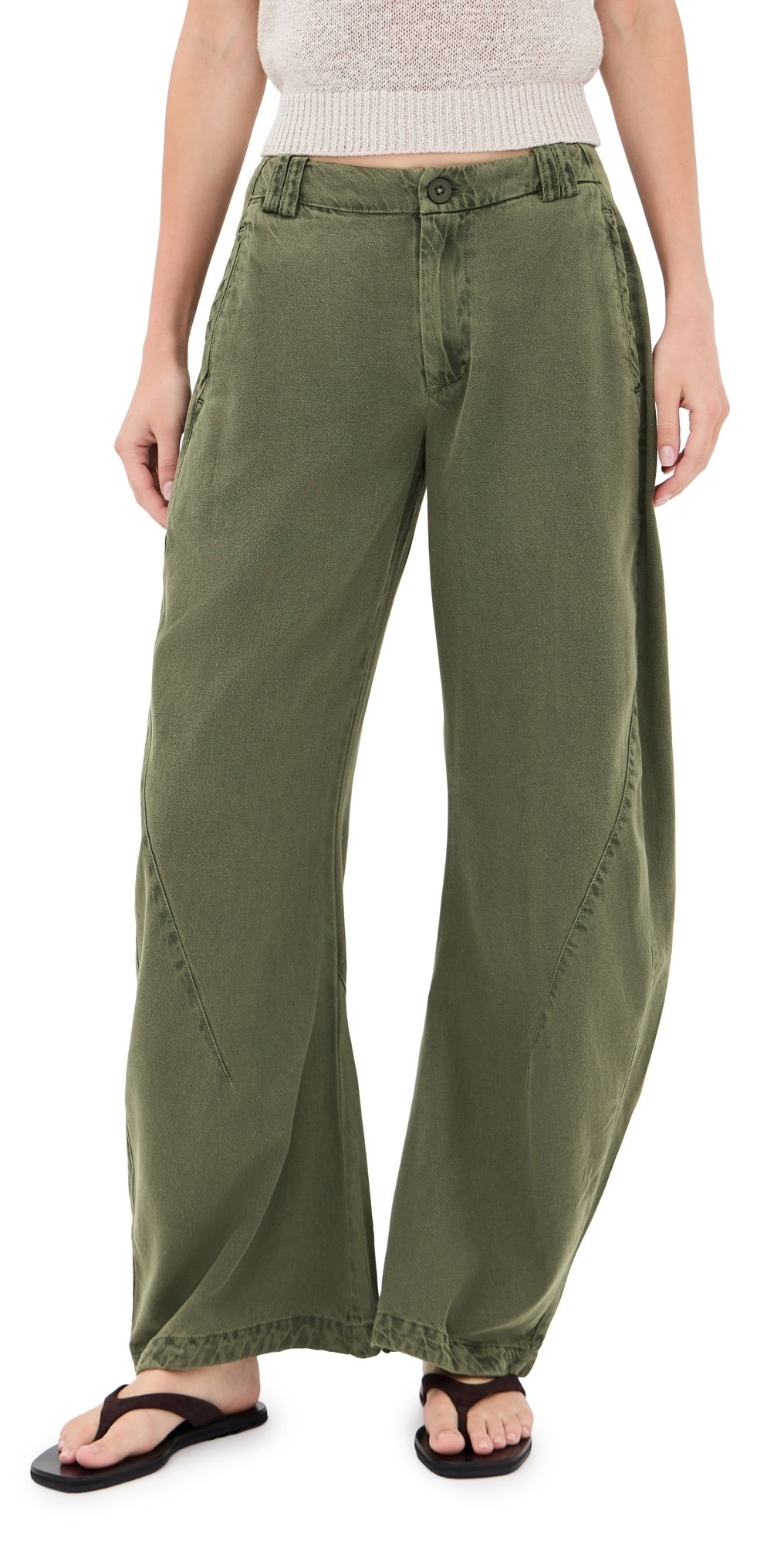 Free People Spotlight Washed Trousers Dusty Olive 0