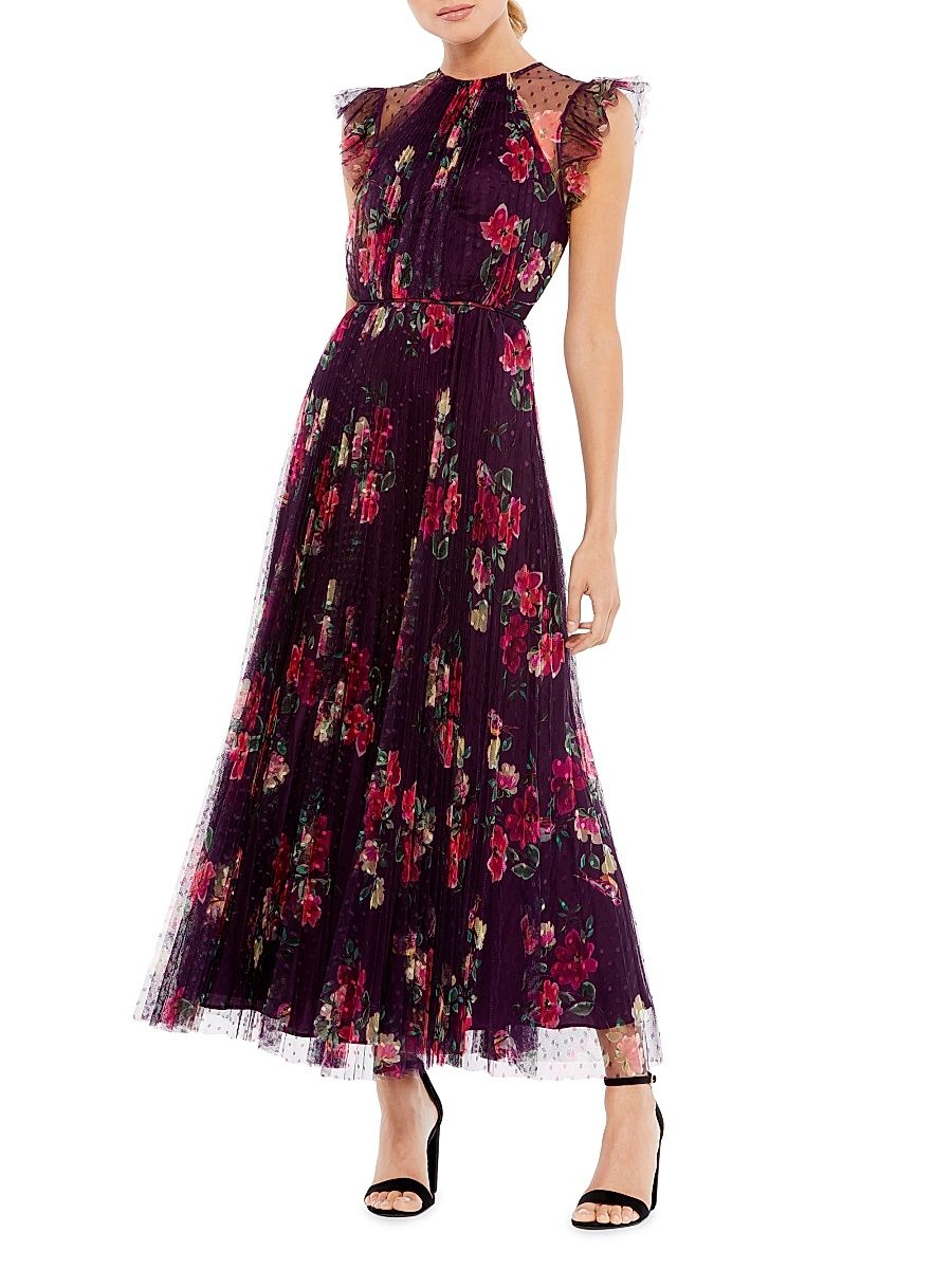 Women's Ieena Cap Sleeve Floral A-Line Dress - Plum Multi - Size 8