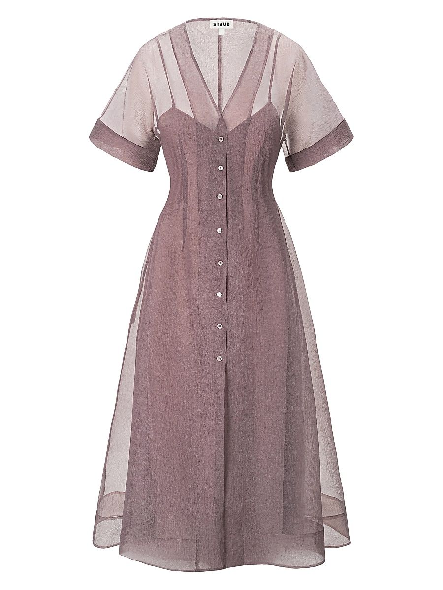 Women's Elle Semi-Sheer Midi-Shirtdress - Mink - Size Large