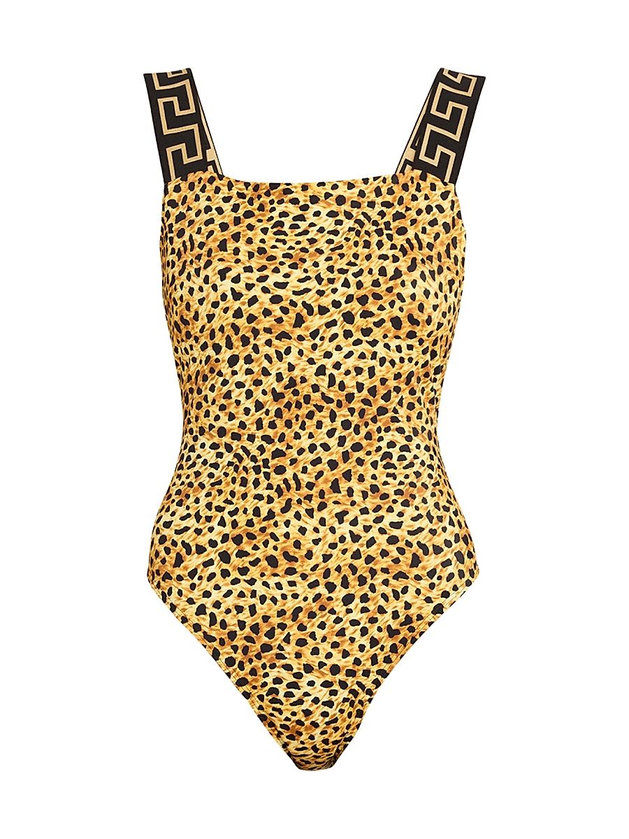 Women's Cheetah-Printed Logo-Trimmed One-Piece Swimsuit - Size Large