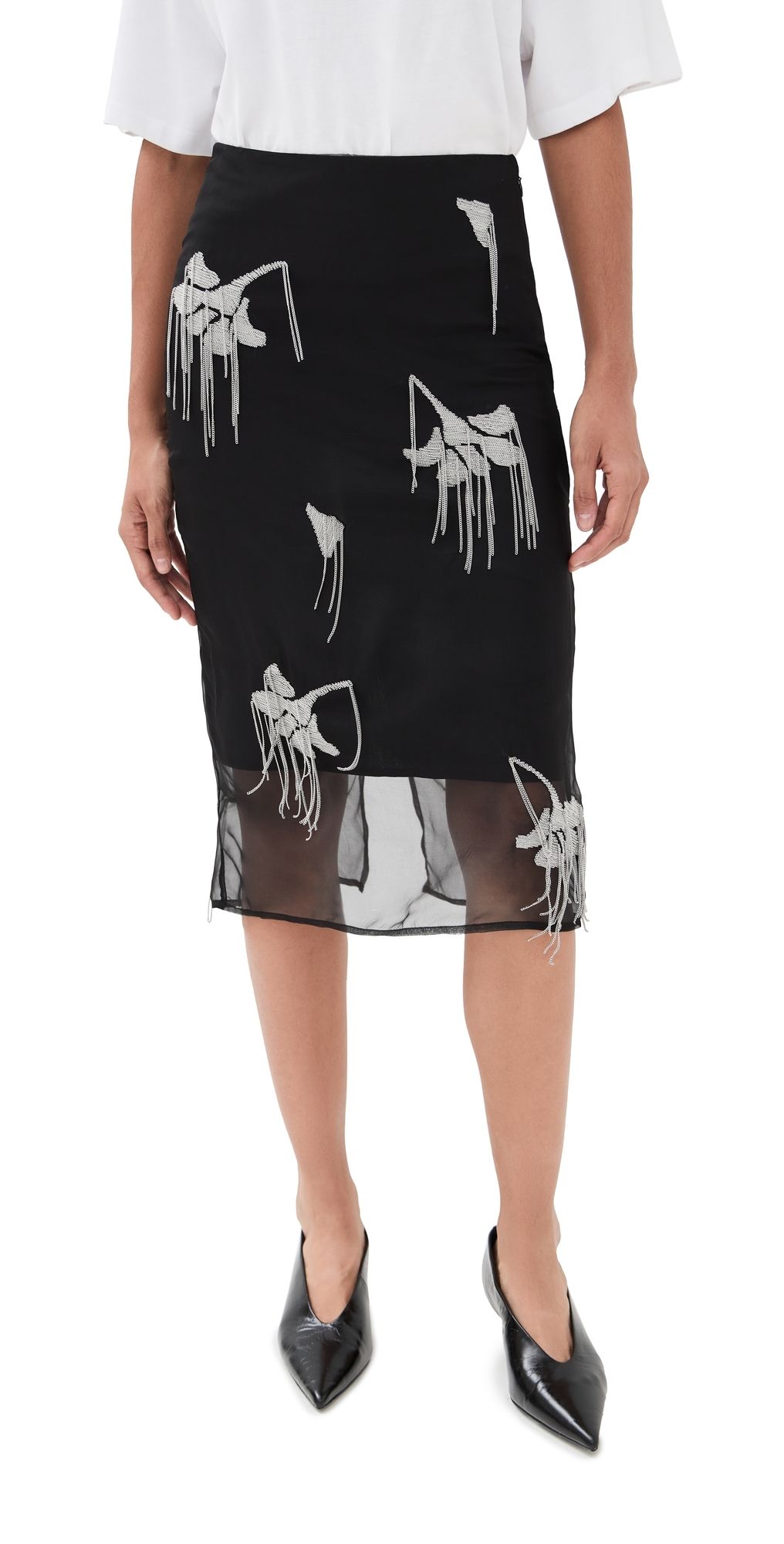 Róhe Embellished Tulip Silk Skirt Black 40