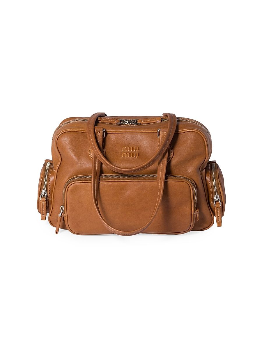 Women's Pocket Nappa Leather Top-Handle Bag - Brown