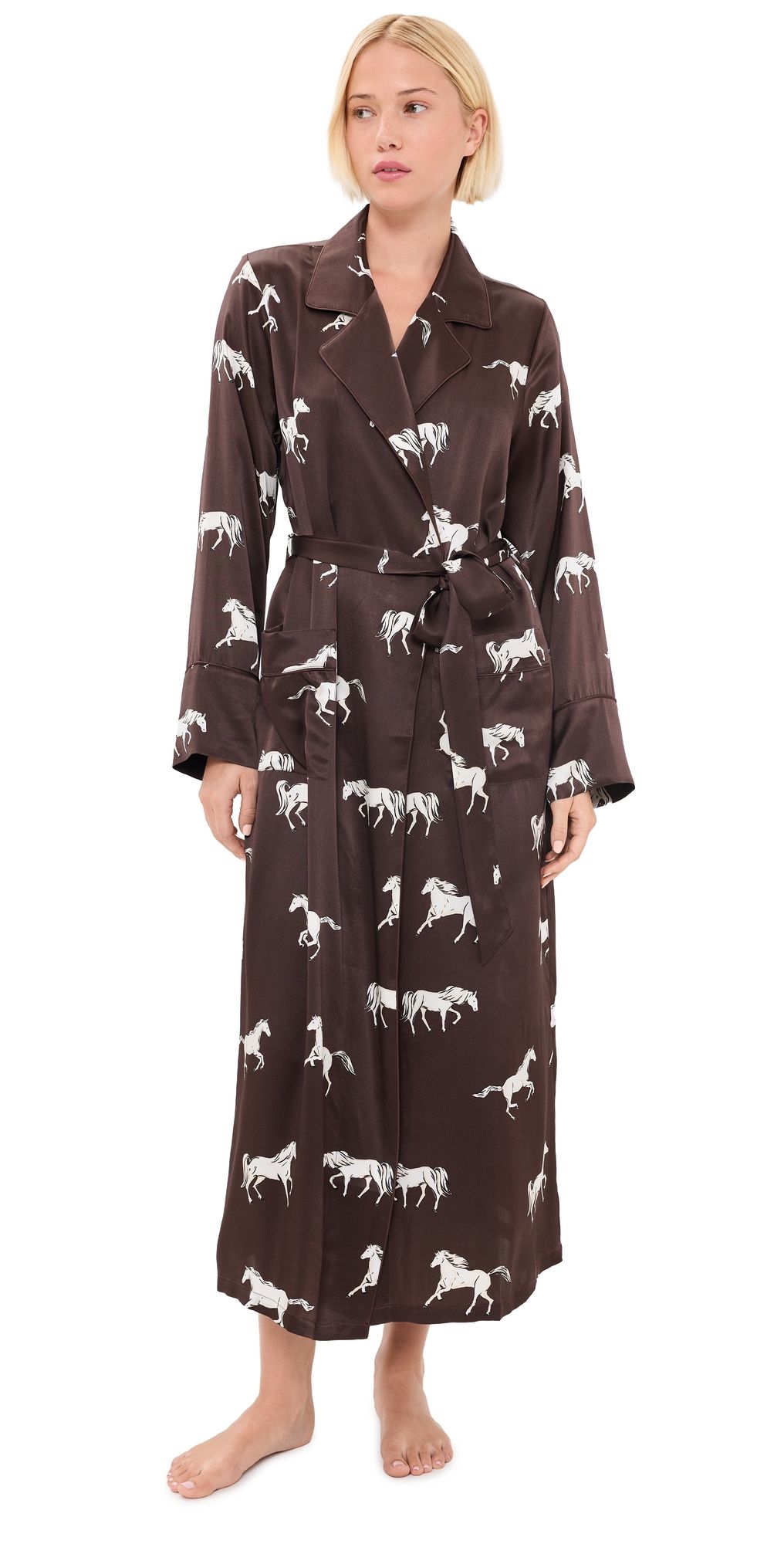 Petite Plume Highgrove Equestrian Silk Robe Brown XS