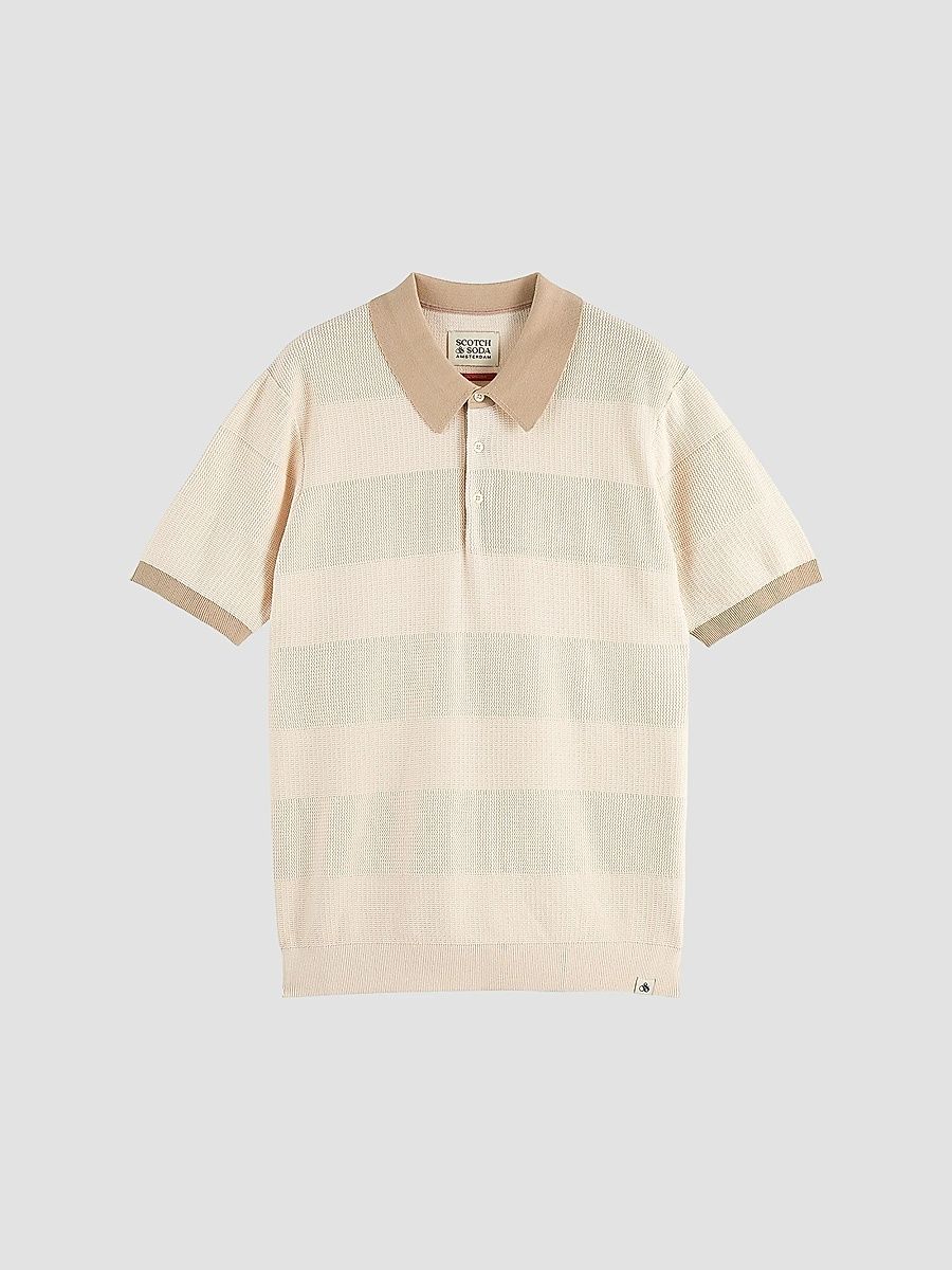 Scotch & Soda Men's Textured Cotton Knit Polo Shirt - Eggshell - Size Small