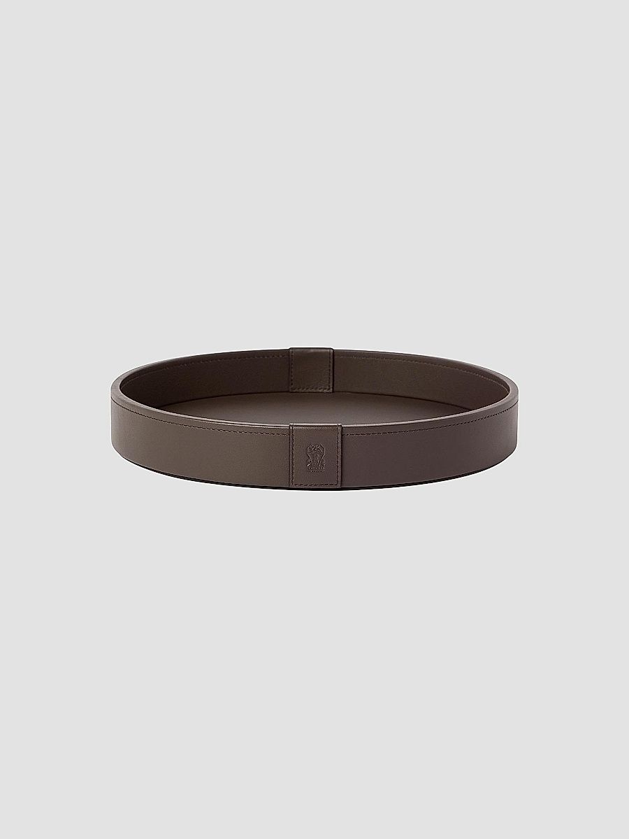 Small Wooden Tray with Leather Cover - Brown