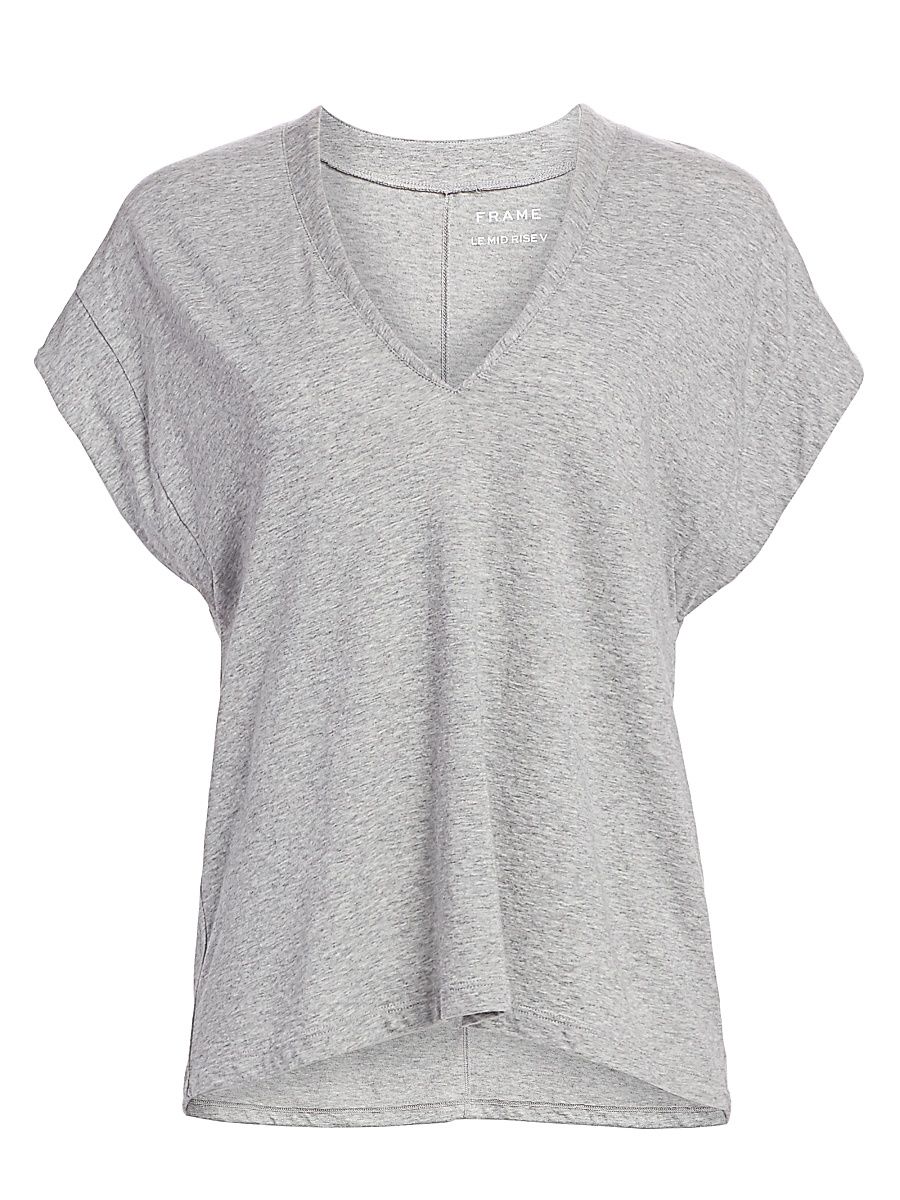Women's Le Mid Rise V-Neck Tee - Gris Heather - Size Large