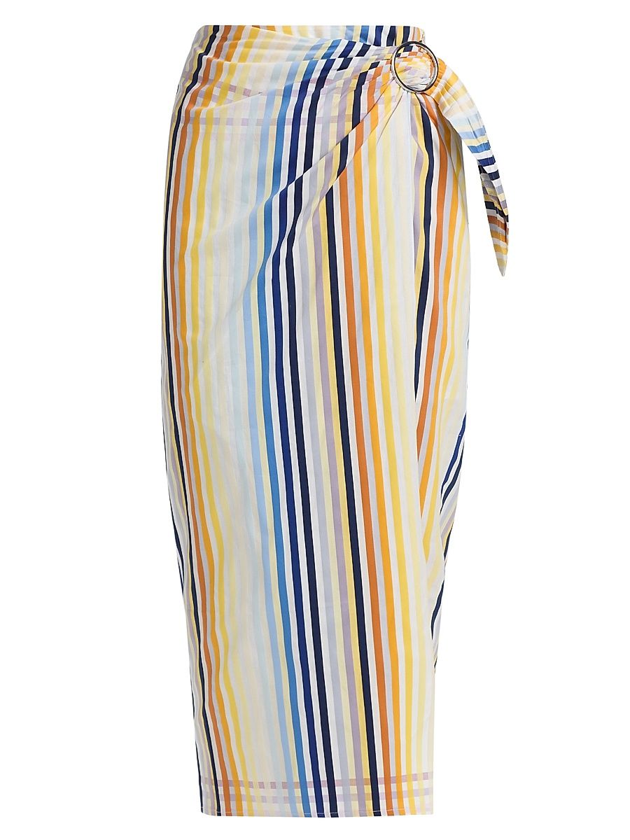Women's Madison Striped Cotton Midi-Skirt - Sunset - Size 8